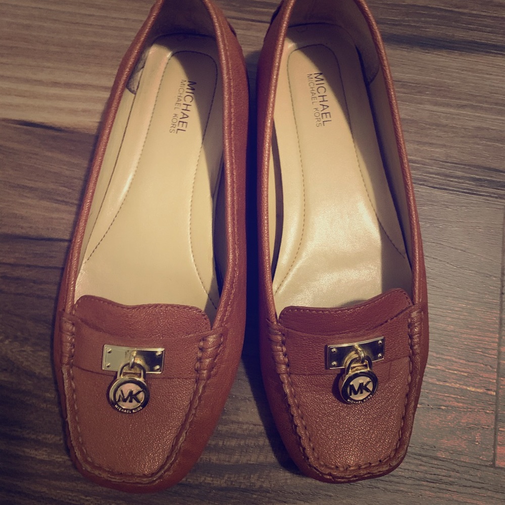 Michael Kors Camel Leather Loafer with Gold emblem
